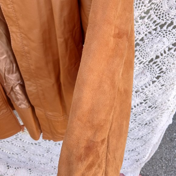 Vintage 80s T Edwards Leather Jacket Flare Shoulders Pockets Lined Cognic - Picture 2 of 10